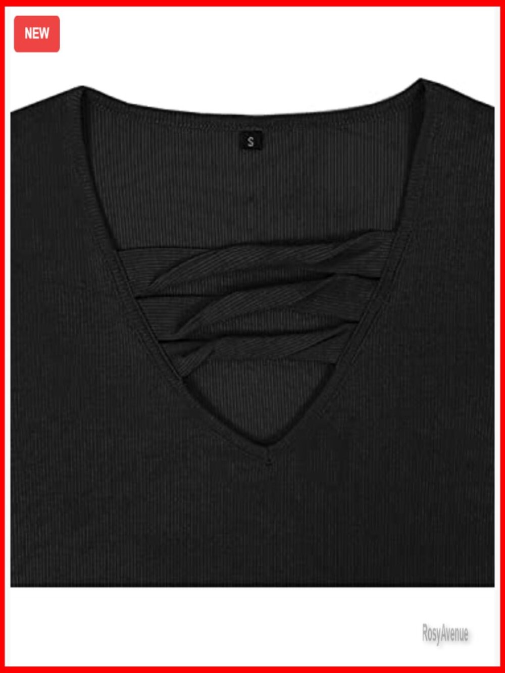 Deep V Neck Short Sleeve Ribbed Knit Blouse Sexy Casual Top - Picture 5 of 7